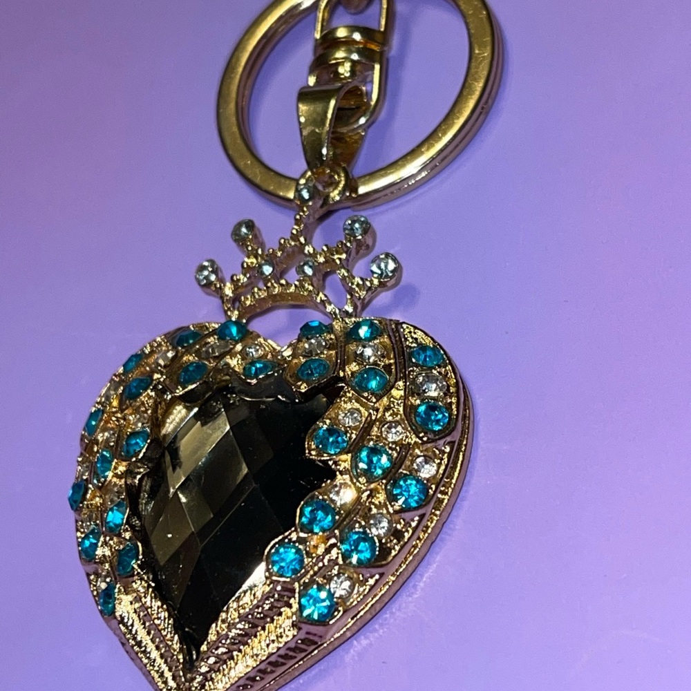 Heart Bag Charm NEW Keychain Jewelry Crown Rhinestones Sparkle Purse Bling - Picture 8 of 15